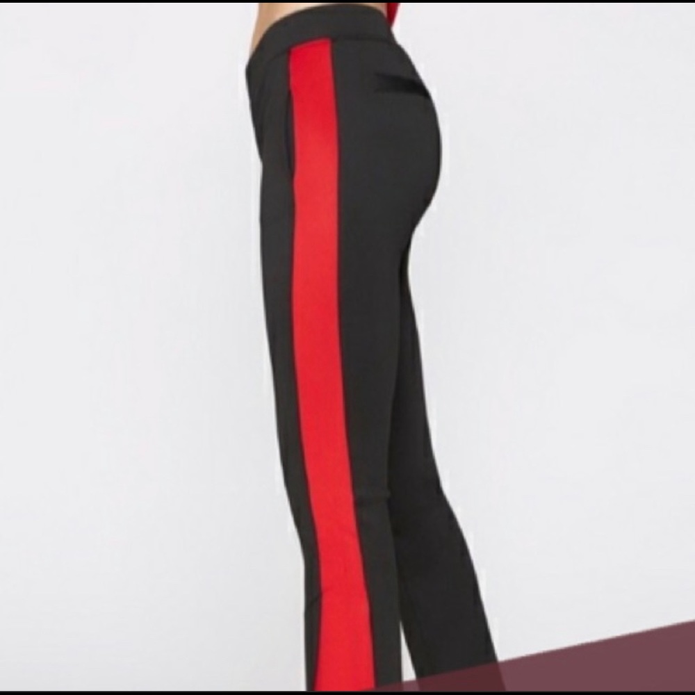 EUC! Pam & Gela Black crop track pant with red stripe medium